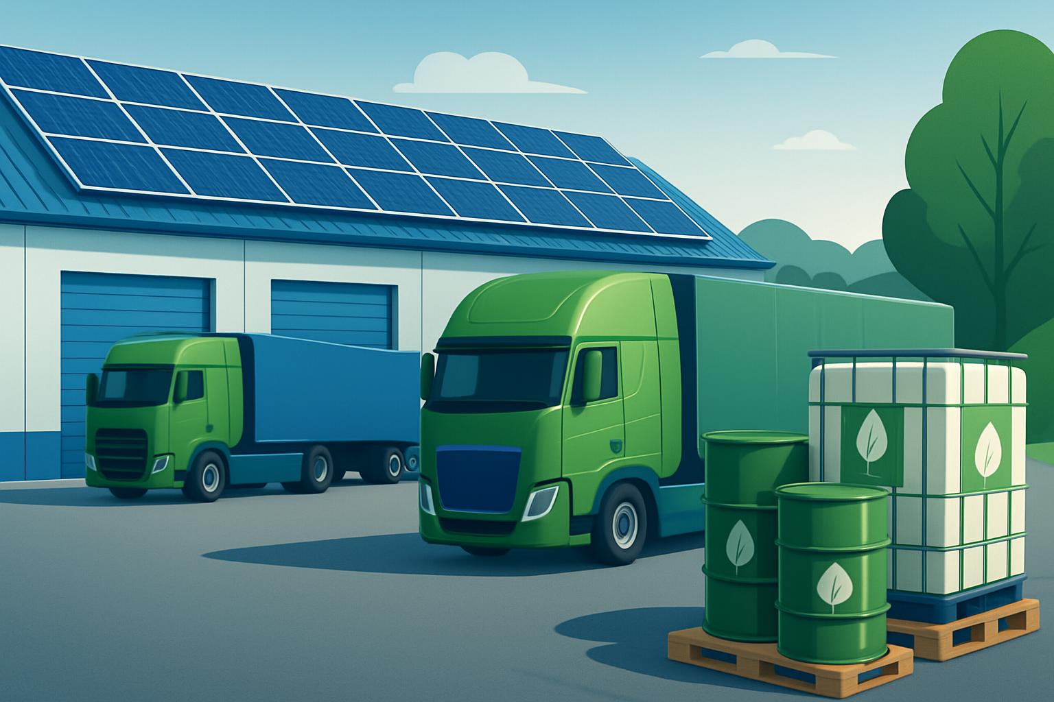 Sustainable chemical logistics with electric trucks and solar-powered warehouses